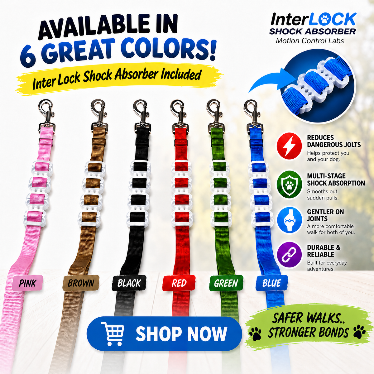 INTERLOCK SHOCK ABSORBER ON STANDARD STYLE DOG LEASH