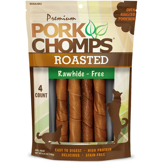 Pork Chomps Roasted Pork Skin Dog Chews 6-inch Twists 4 Count